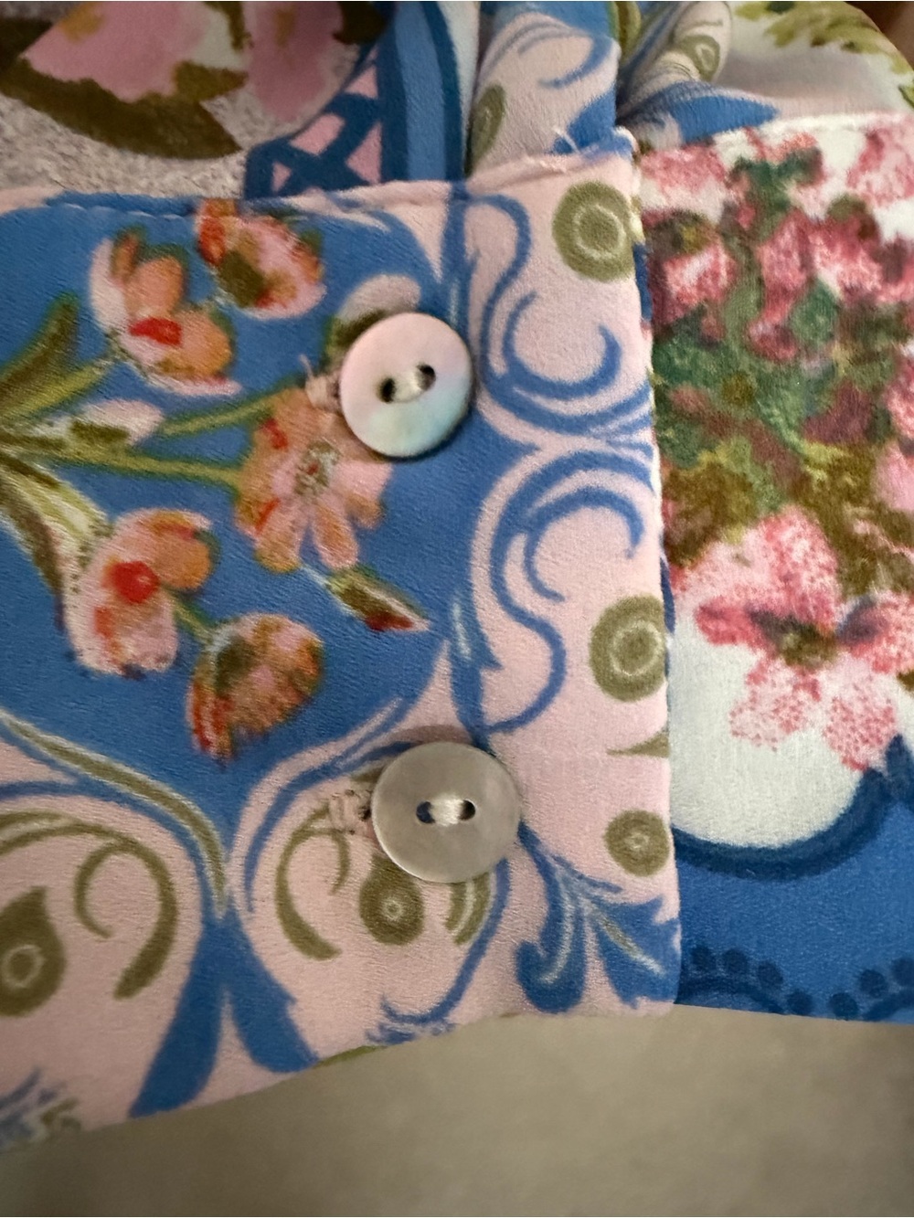 Rose & Olive Blue Multi Floral Patchwork Button-Down Shirt - Picture 7 of 12